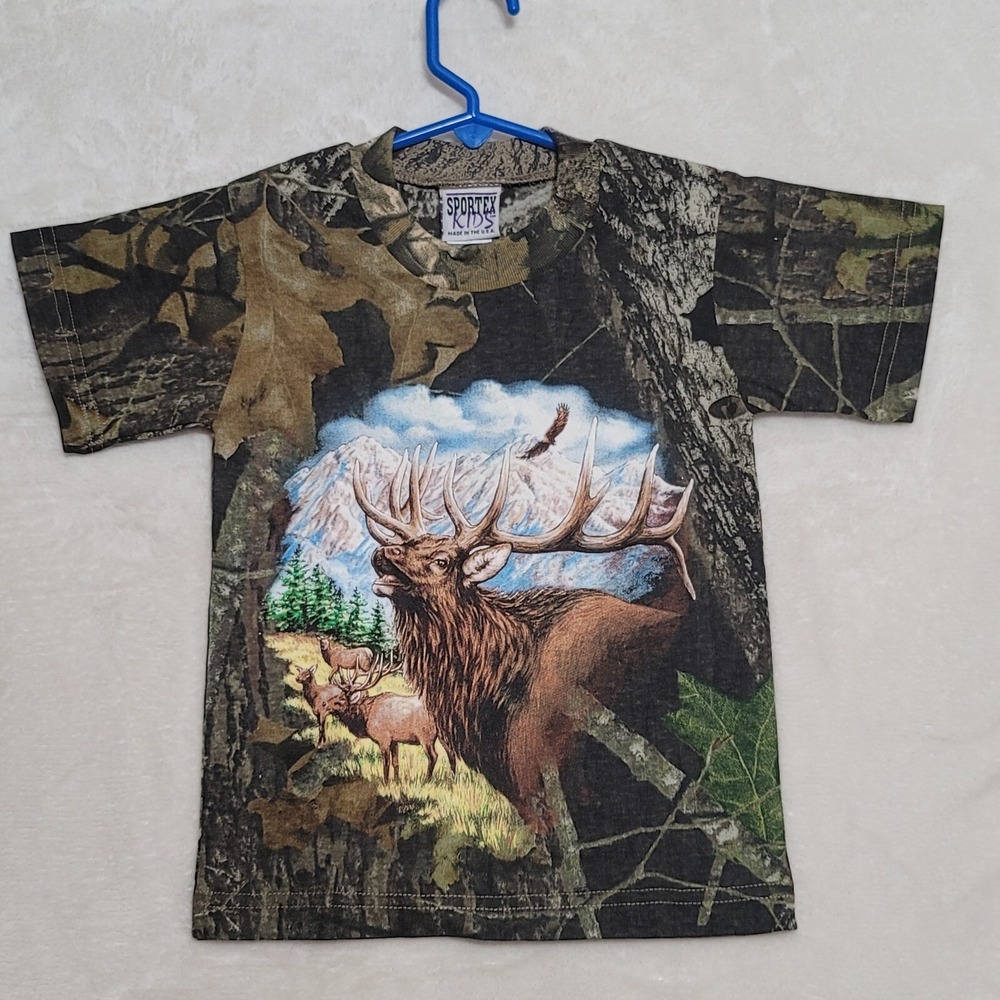 Kids Camo T Shirt Size XS Short Sleeve Camouflage Elk